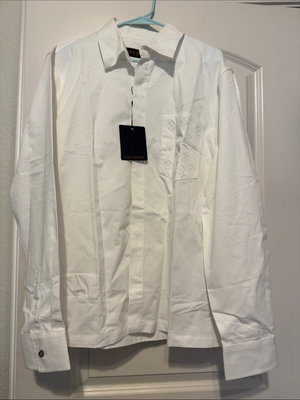 White Men's Embroidered Pocket Dress Shirt